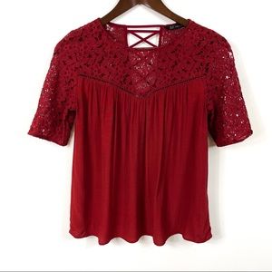 Zara Lace 1/2 Sleeve Burgundy Top